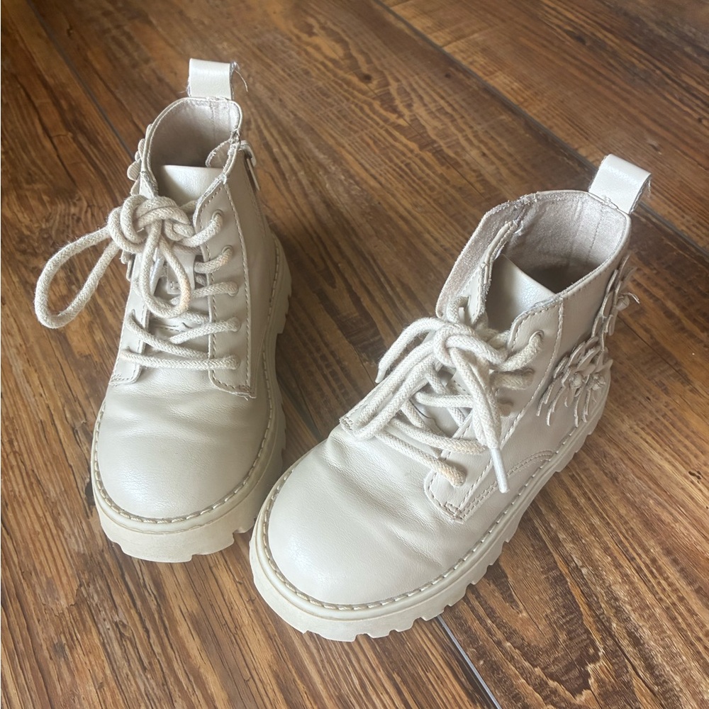 Zara Girls Tan Lace-Up Boots w/ Flower Detail Size 24 (US 7.5) Toddler